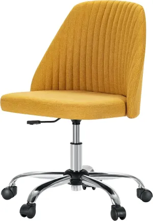 DUMOS Office Desk Chair, Modern Cute Rolling Vanity Swivel Task Chairs with Wheels, Comfortable Back Seat Armless for Home, Bedrooms, Office, Study, Student, Adults, Make-up, Dressing Room, Yellow