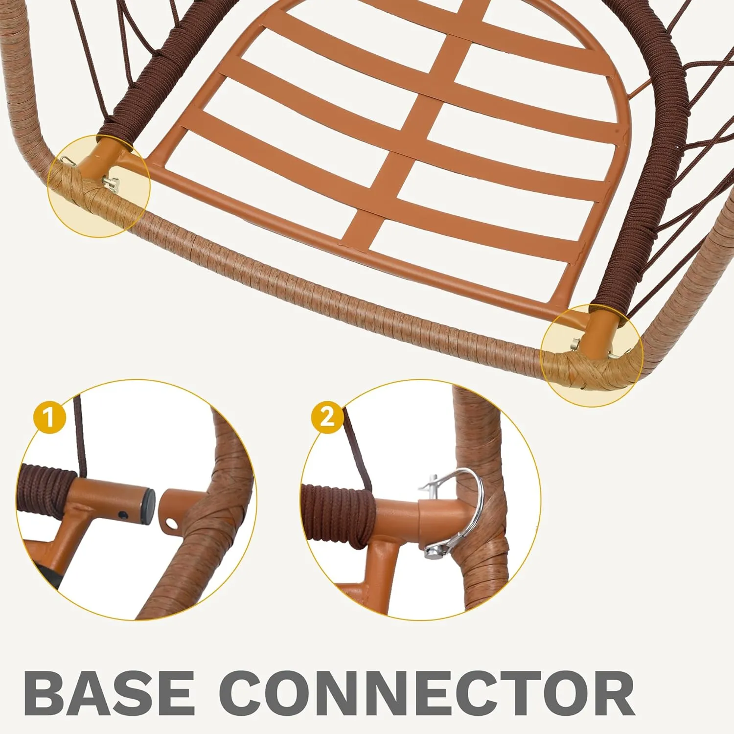 DWVO Egg Chair Without Stand, Basket Chair Hanging Outdoor Rattan Wicker Patio Hammock Indoor Egg Chair with Cushion, Hanging Swing Chair 350lbs for Porch, Garden, Bedroom, Balcony, Beige