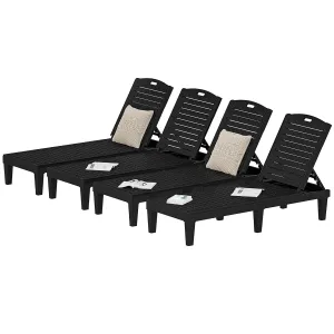 DWVO Outdoor Plastic Chaise Lounger, Poolside Lounge Chair w/5-Position Adjustable Backrest, Waterproof & Easy Setup for Patio, Poolside, Garden (Black, 4 PCS)