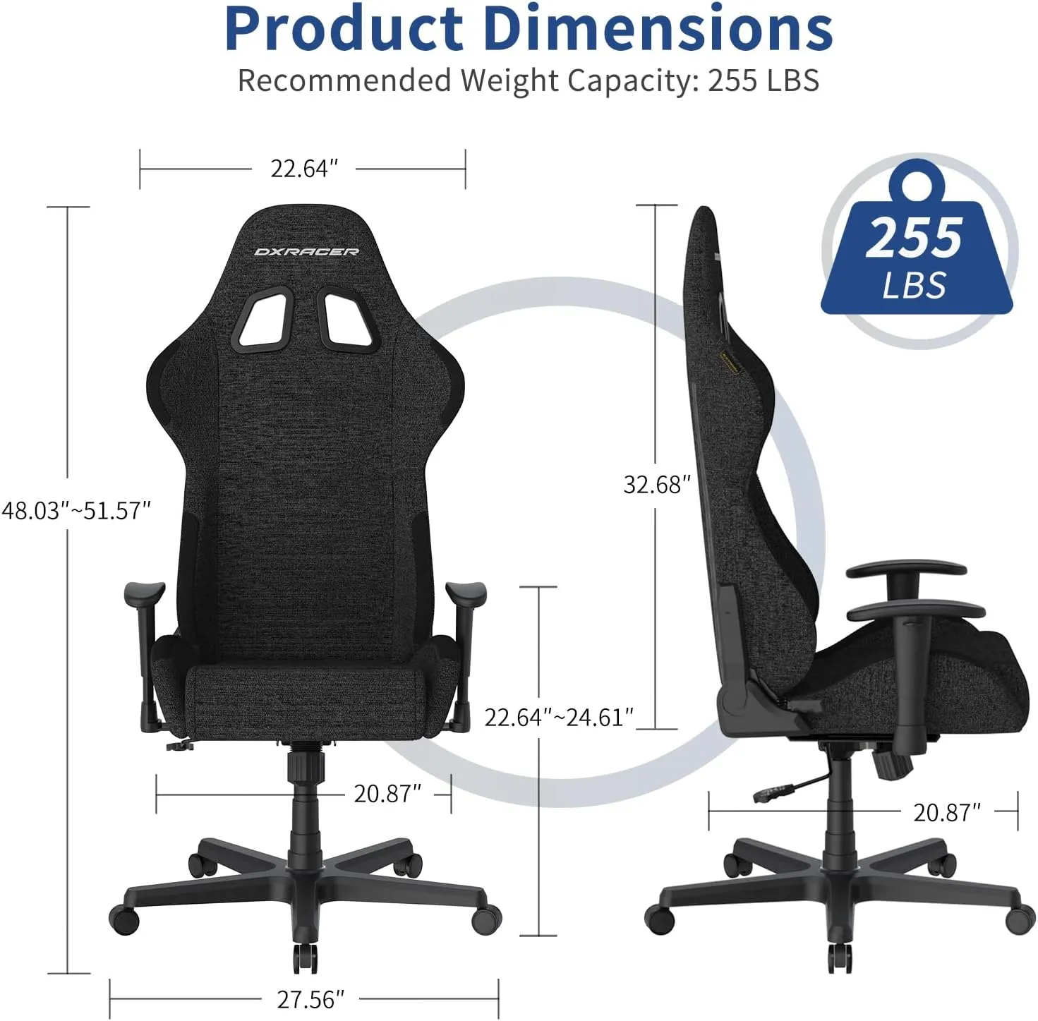 DXRacer Formula Gaming Chair - Ergonomic Chair for Computer and Video Game, Memory Foam Headrest, Lumbar Support, Water-Resistant Fabric, Black