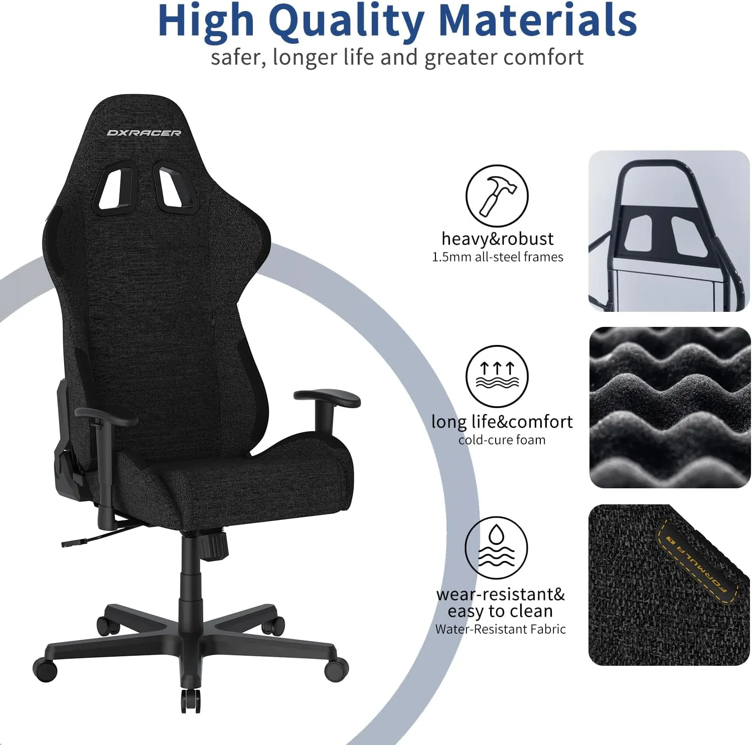 DXRacer Formula Gaming Chair - Ergonomic Chair for Computer and Video Game, Memory Foam Headrest, Lumbar Support, Water-Resistant Fabric, Black