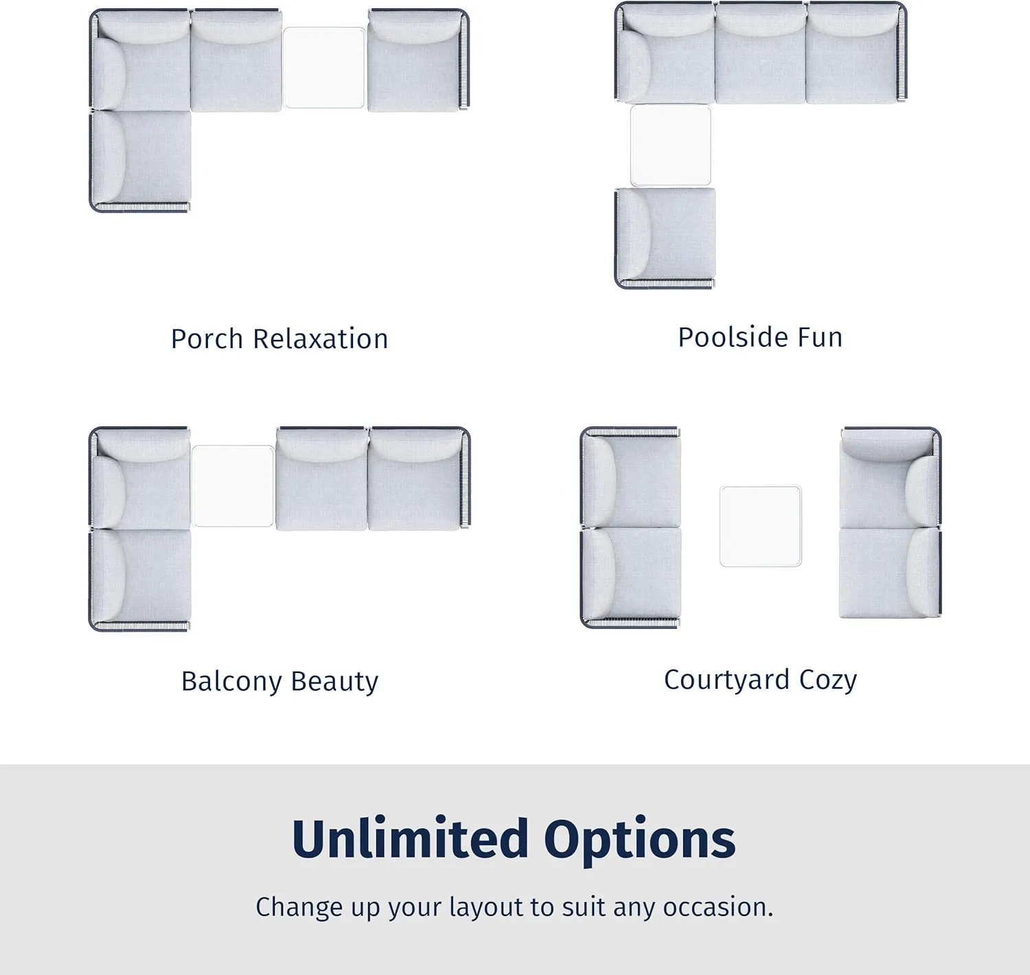 EAST OAK 5-Piece Montauk Modular Patio Furniture Set, Outdoor Sectional Sofa with Cushion and Glass Coffee Table, Modern Patio Conversation Set for Garden, Backyard and Porch, Grey