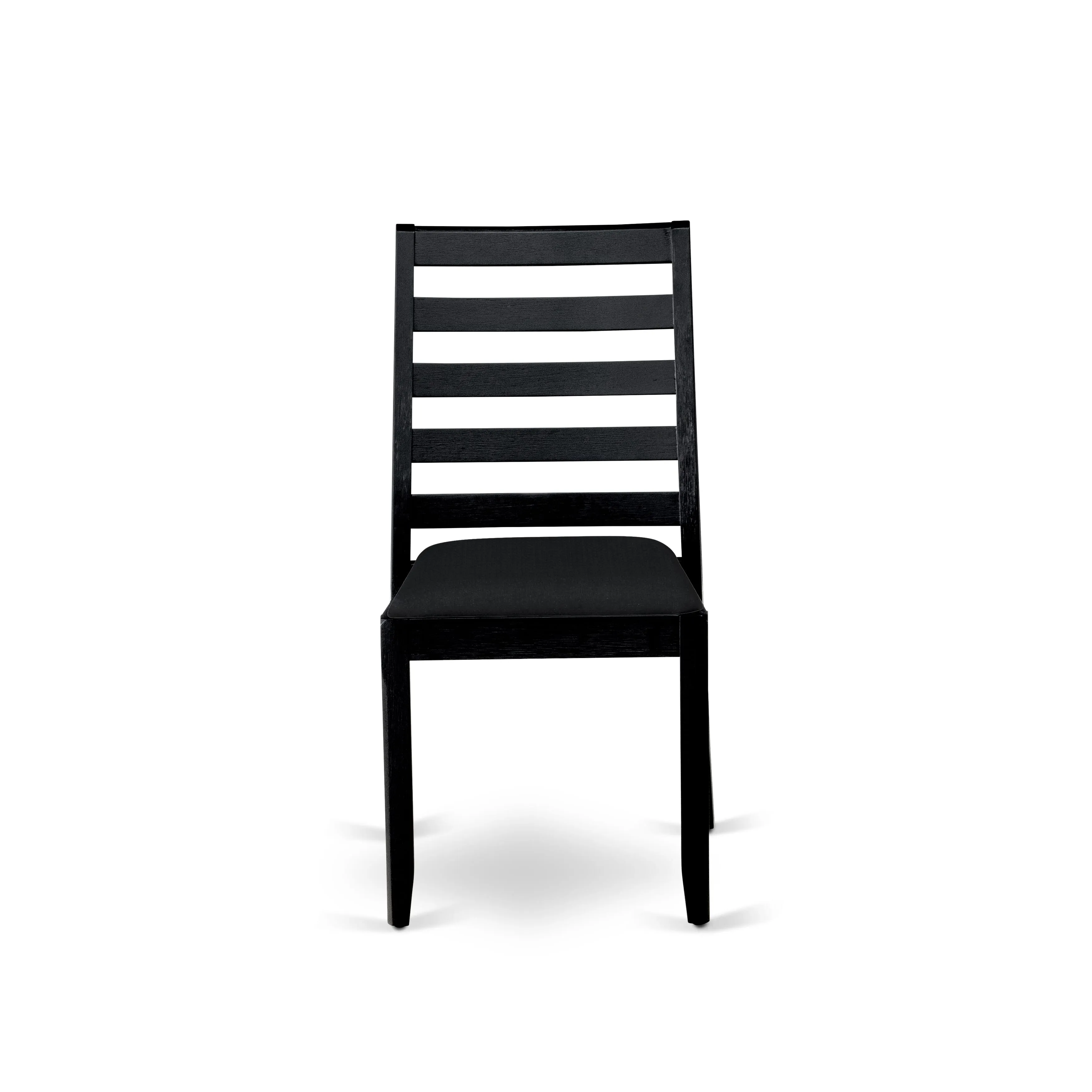 East West Furniture DSX15-BLK-24 -5 Piece Dining Set Includes a Round Kitchen Table with Black Tabletop and 4 Stackable Linen Fabric Chairs, Black