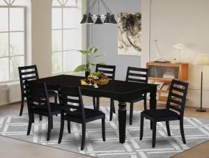 East West Furniture LGX17-BLK-24 -7 Piece Dining Set Includes a Rectangular Kitchen Table with Black Tabletop and 6 Stackable Linen Fabric Chairs, Black