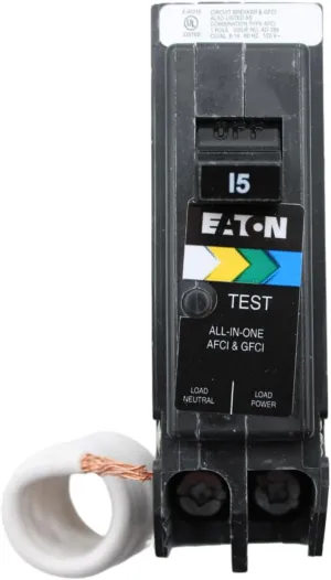 Eaton Type BR 15-Amp 1-Pole Dual Function AFCI/GFCI Circuit Breaker
