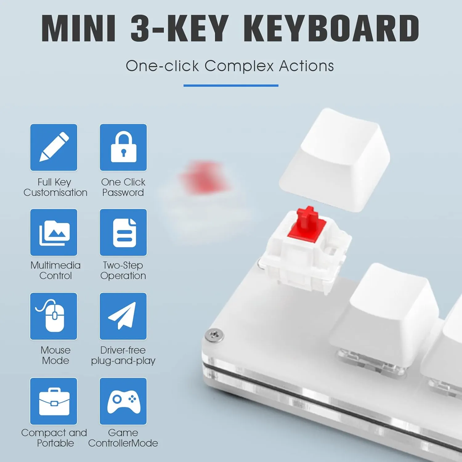 Ecarke USB Mini 3-Key OSU Keypad Hotswap One Handed Mechanical Gaming Keyboard Programming Macro Cherry Switch RGB Backlit Mini USB Keypad for Windows Mac macros or Rhythm Games