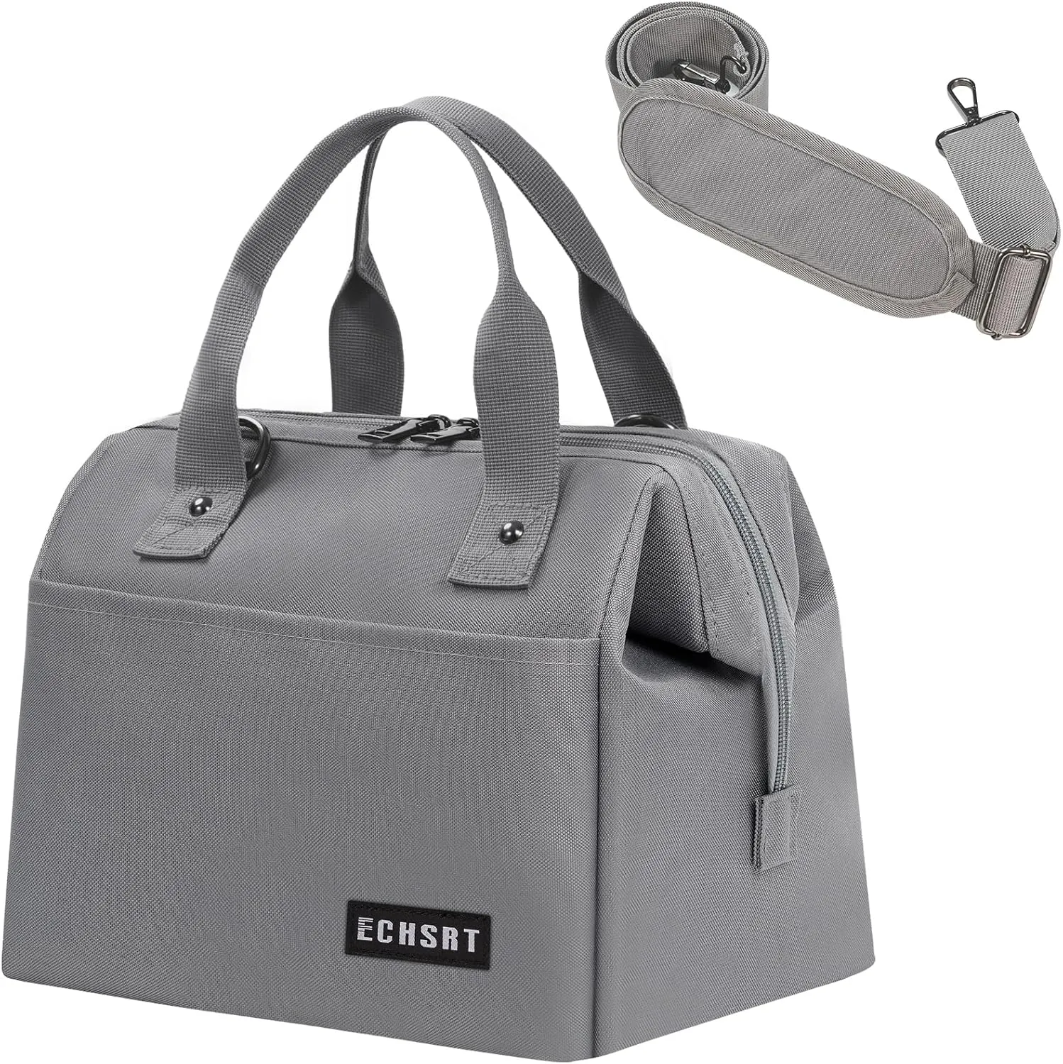 ECHSRT Insulated Lunch Bag Women/Men, 10L Reusable Lunch Tote Bag with Adjustable Shoulder Strap, Leakproof Cooler for Work Office - Wide Open Lunchbox Yellow Grey