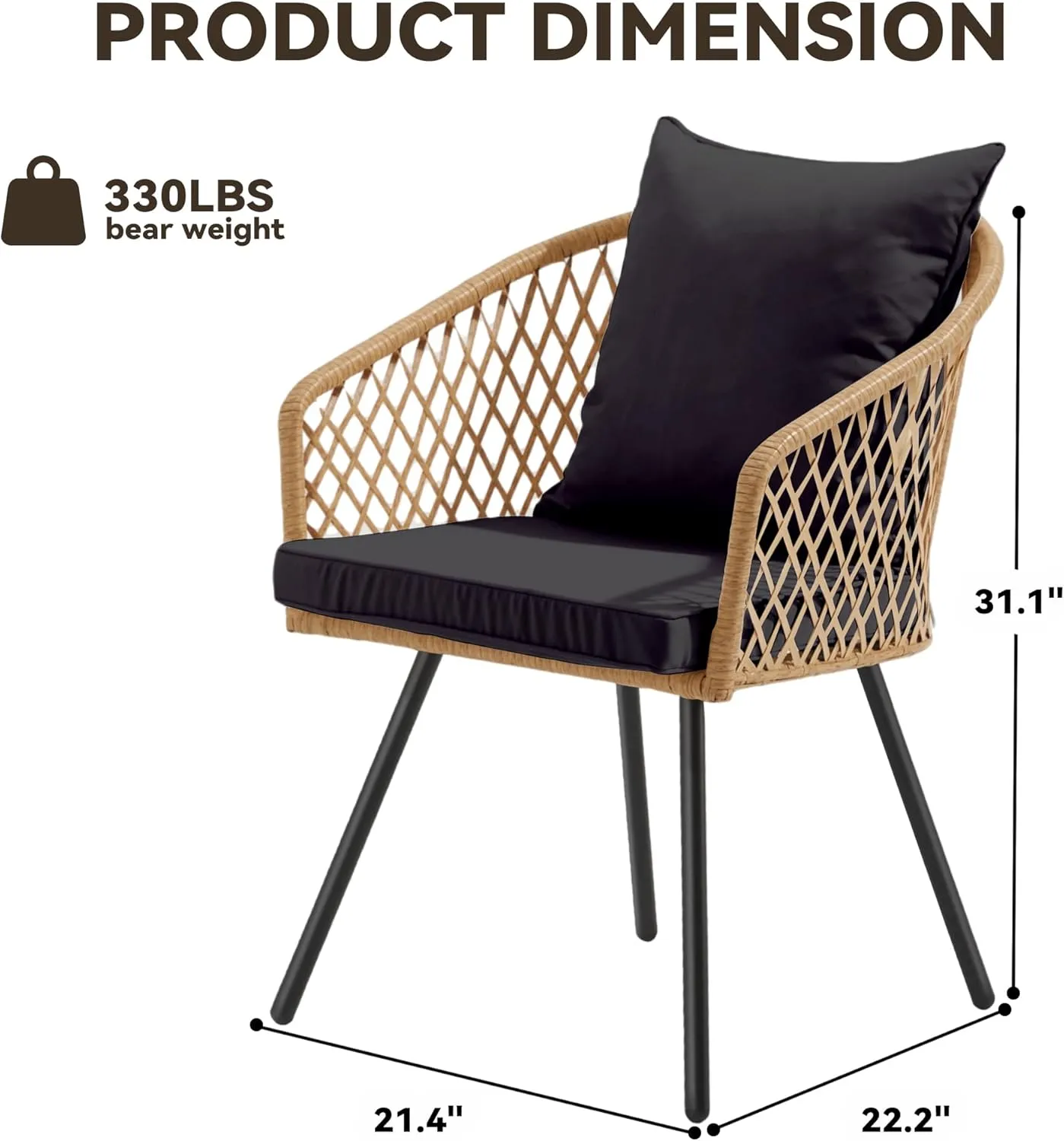 ECOTOUGE All-Weather Patio Dining Chairs, w/Cushions & Armrests, Modern Outdoor Seating for Garden, Poolside, Balcony, Indoor Use (Set of 2, Beige&Black)
