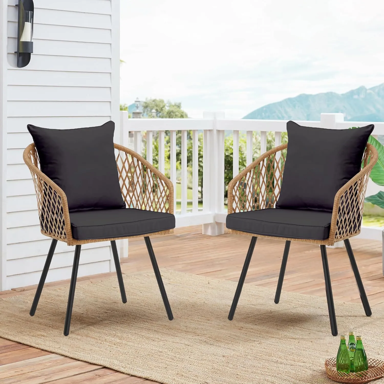 ECOTOUGE All-Weather Patio Dining Chairs, w/Cushions & Armrests, Modern Outdoor Seating for Garden, Poolside, Balcony, Indoor Use (Set of 2, Beige&Black)