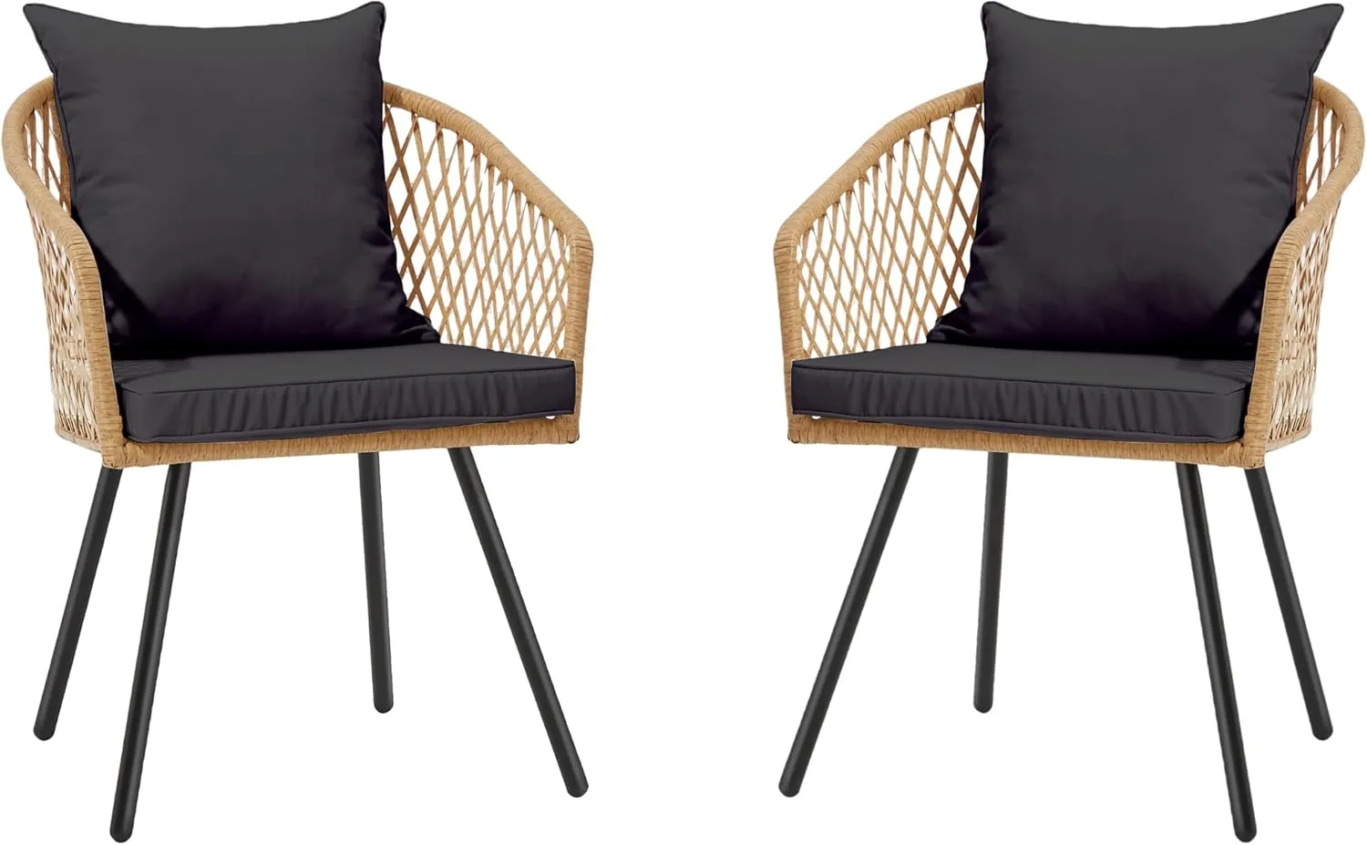 ECOTOUGE All-Weather Patio Dining Chairs, w/Cushions & Armrests, Modern Outdoor Seating for Garden, Poolside, Balcony, Indoor Use (Set of 2, Beige&Black)