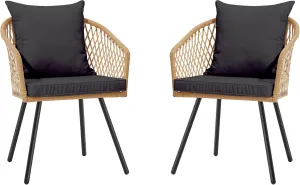 ECOTOUGE All-Weather Patio Dining Chairs, w/Cushions & Armrests, Modern Outdoor Seating for Garden, Poolside, Balcony, Indoor Use (Set of 2, Beige&Black)