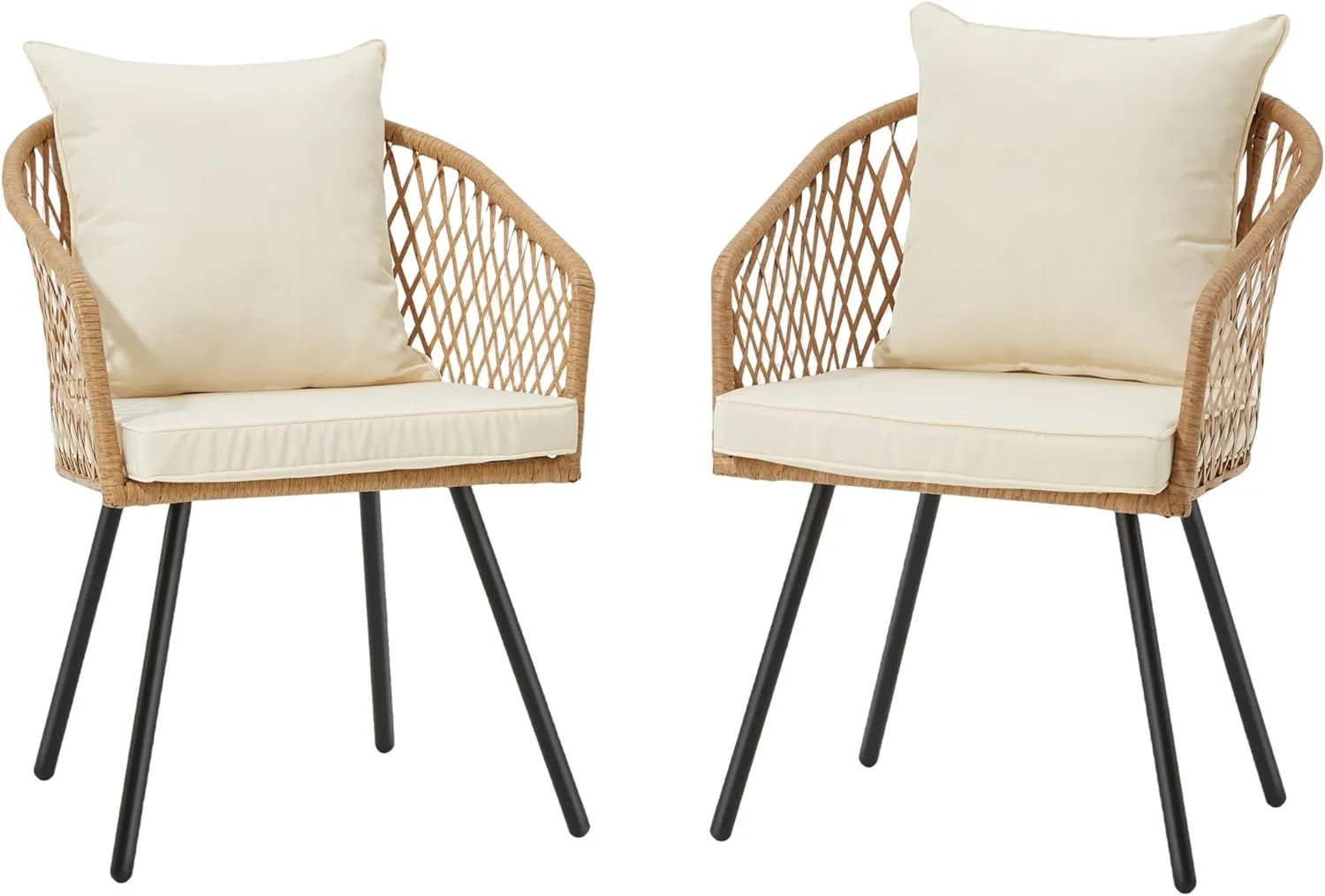 ECOTOUGE All-Weather Patio Dining Chairs, w/Cushions & Armrests, Modern Outdoor Seating for Garden, Poolside, Balcony, Indoor Use (Set of 2, Beige&White)