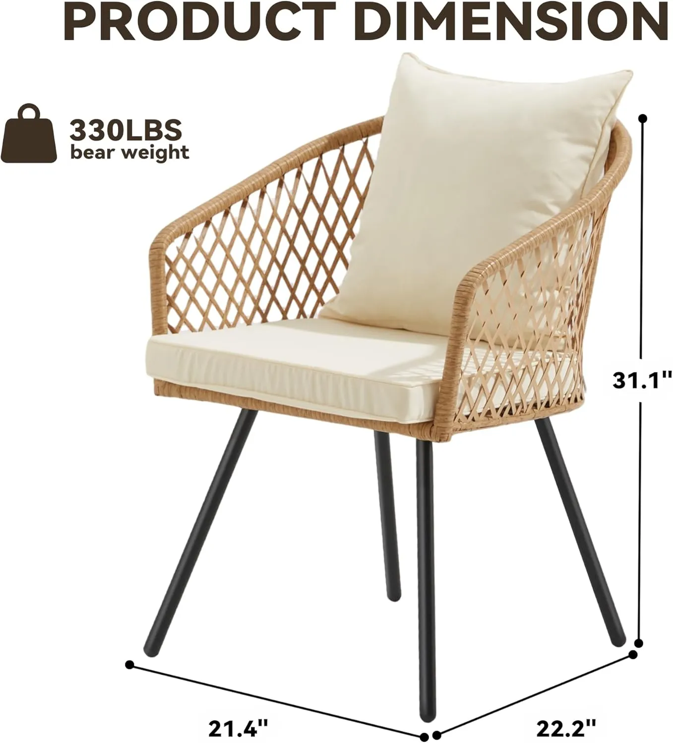ECOTOUGE All-Weather Patio Dining Chairs, w/Cushions & Armrests, Modern Outdoor Seating for Garden, Poolside, Balcony, Indoor Use (Set of 2, Beige&White)