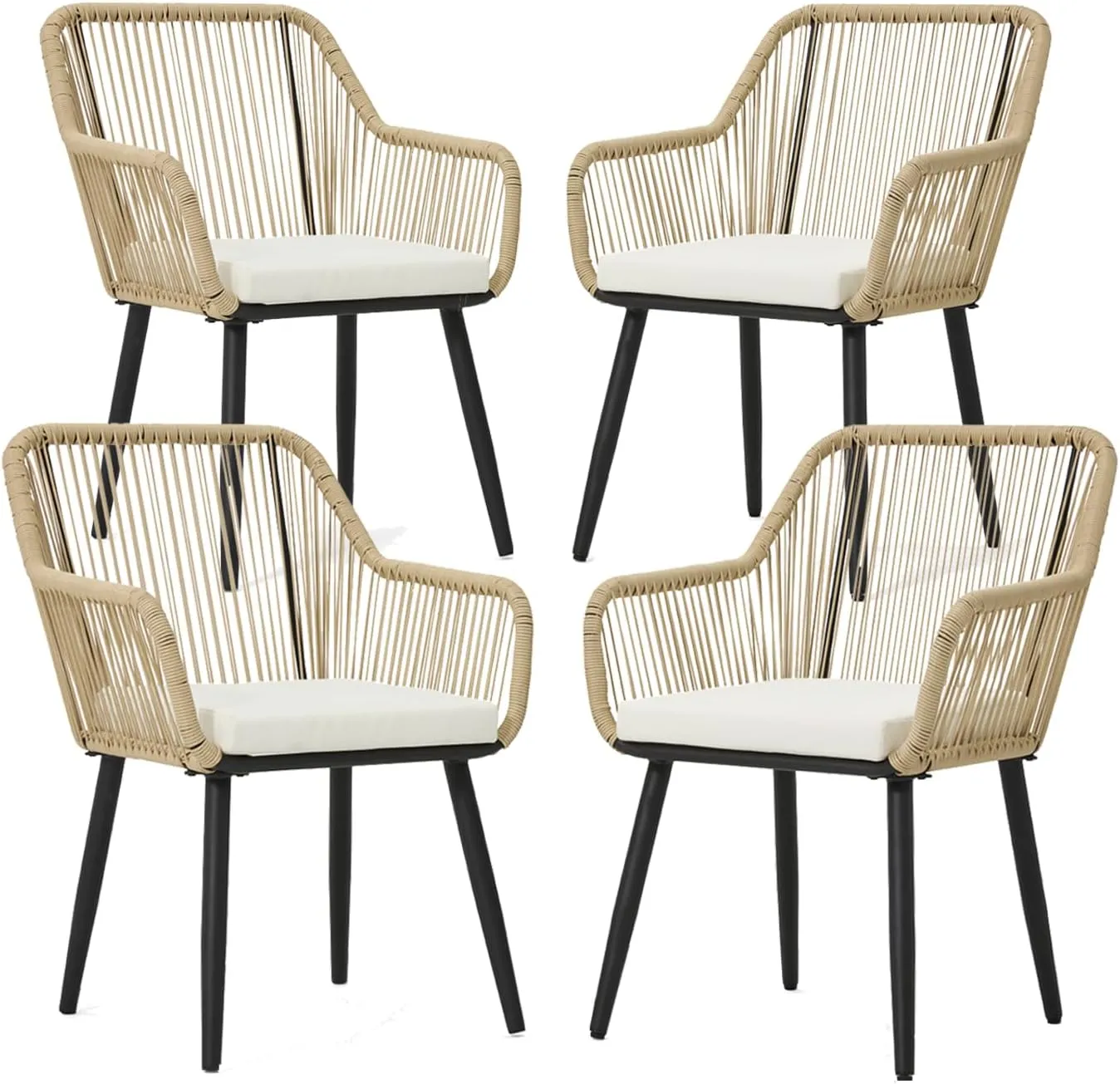 ECOTOUGE All-Weather Patio Dining Chairs, w/Cushions & Armrests, Modern Outdoor Seating for Garden, Poolside, Balcony, Indoor Use (Set of 4, White)