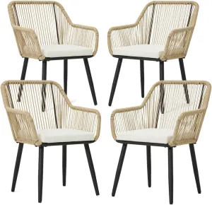 ECOTOUGE All-Weather Patio Dining Chairs, w/Cushions & Armrests, Modern Outdoor Seating for Garden, Poolside, Balcony, Indoor Use (Set of 4, White)