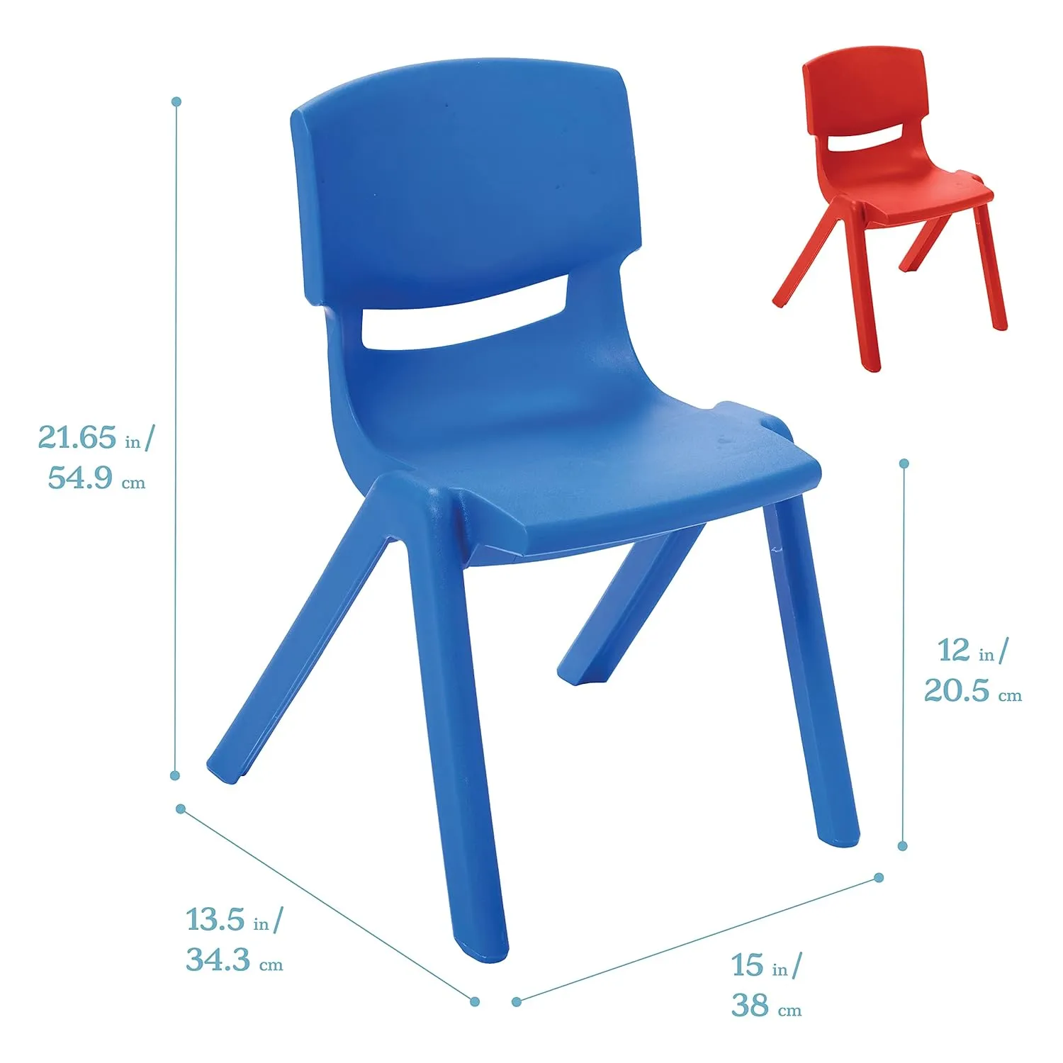 ECR4Kids 12in Plastic School Stack Chair, Classroom Furniture, Blue/Red, 10-Piece