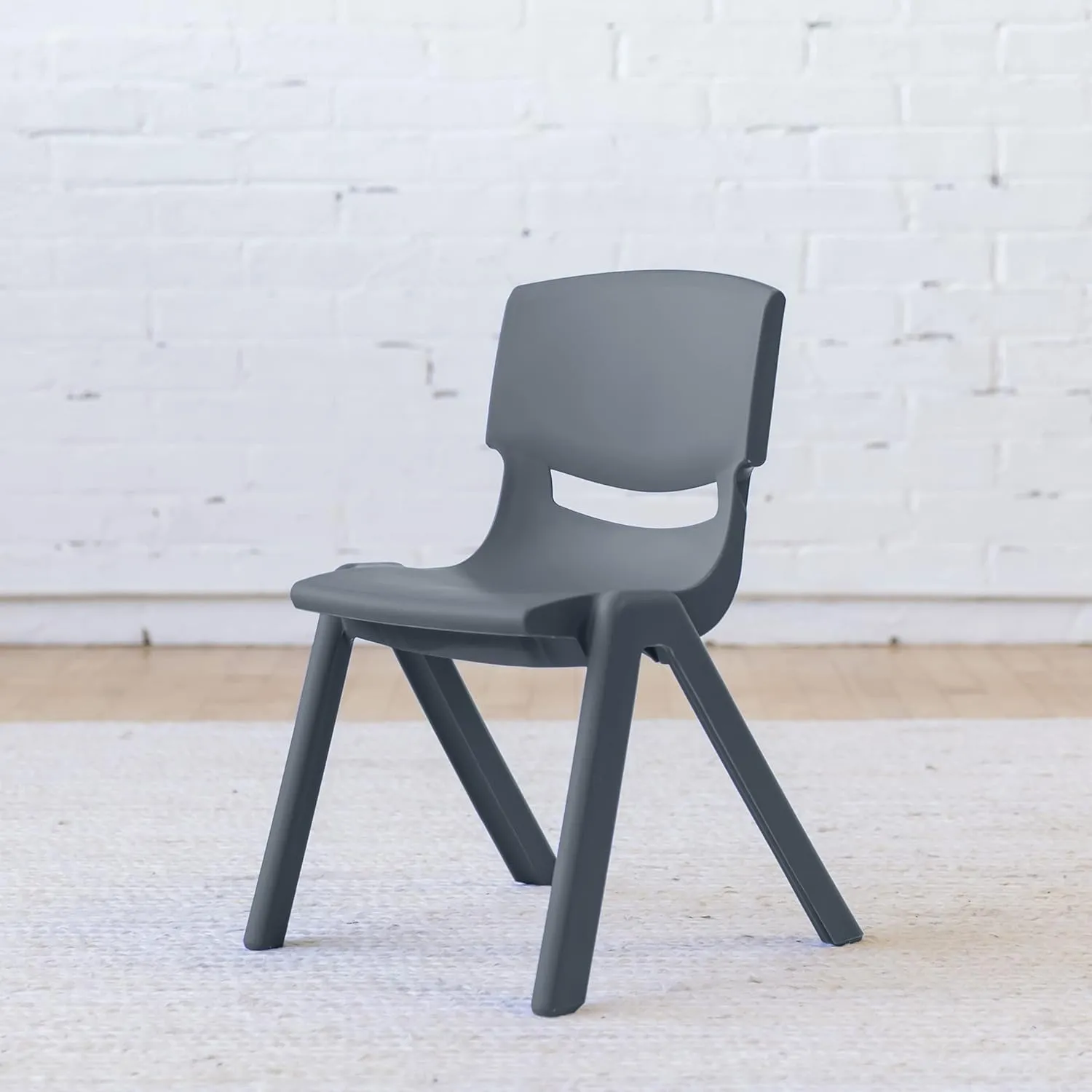 ECR4Kids 12in Plastic School Stack Chair, Classroom Furniture, Grey, 4-Pack