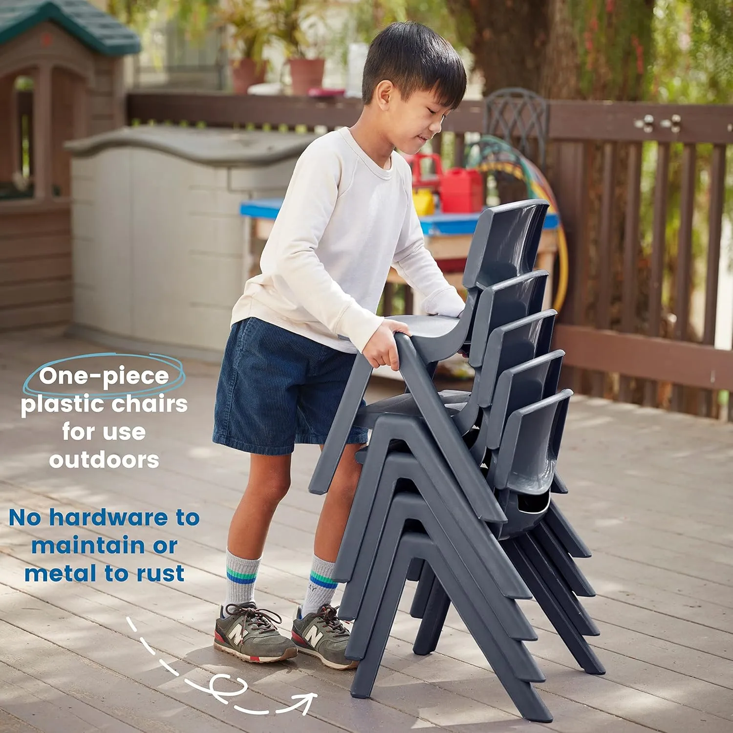 ECR4Kids 12in Plastic School Stack Chair, Classroom Furniture, Grey, 4-Pack