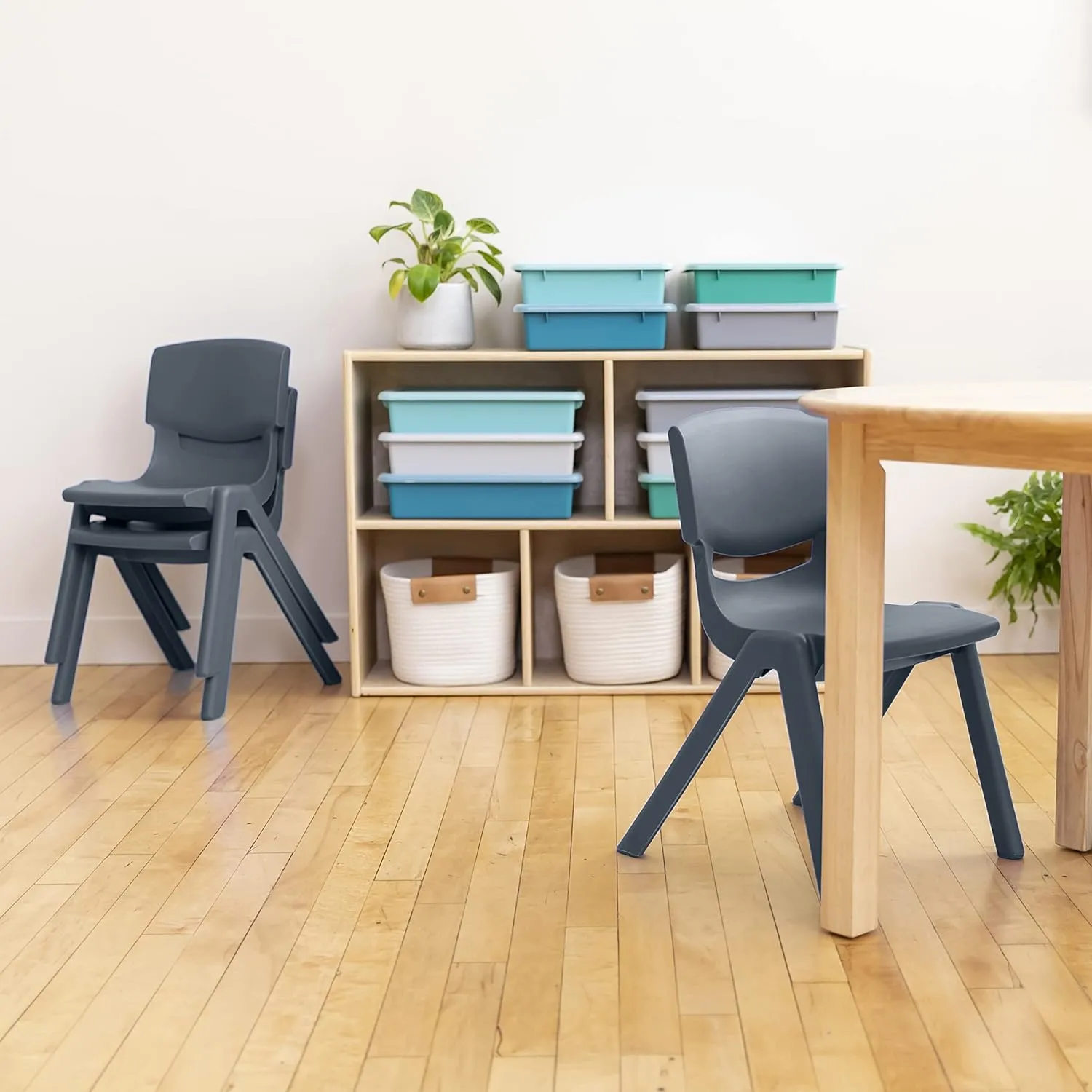 ECR4Kids 12in Plastic School Stack Chair, Classroom Furniture, Grey, 4-Pack