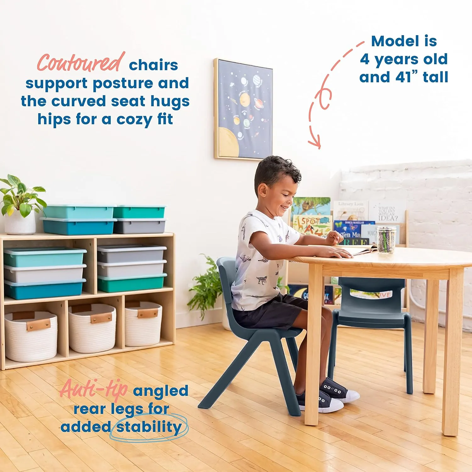 ECR4Kids 12in Plastic School Stack Chair, Classroom Furniture, Grey, 4-Pack