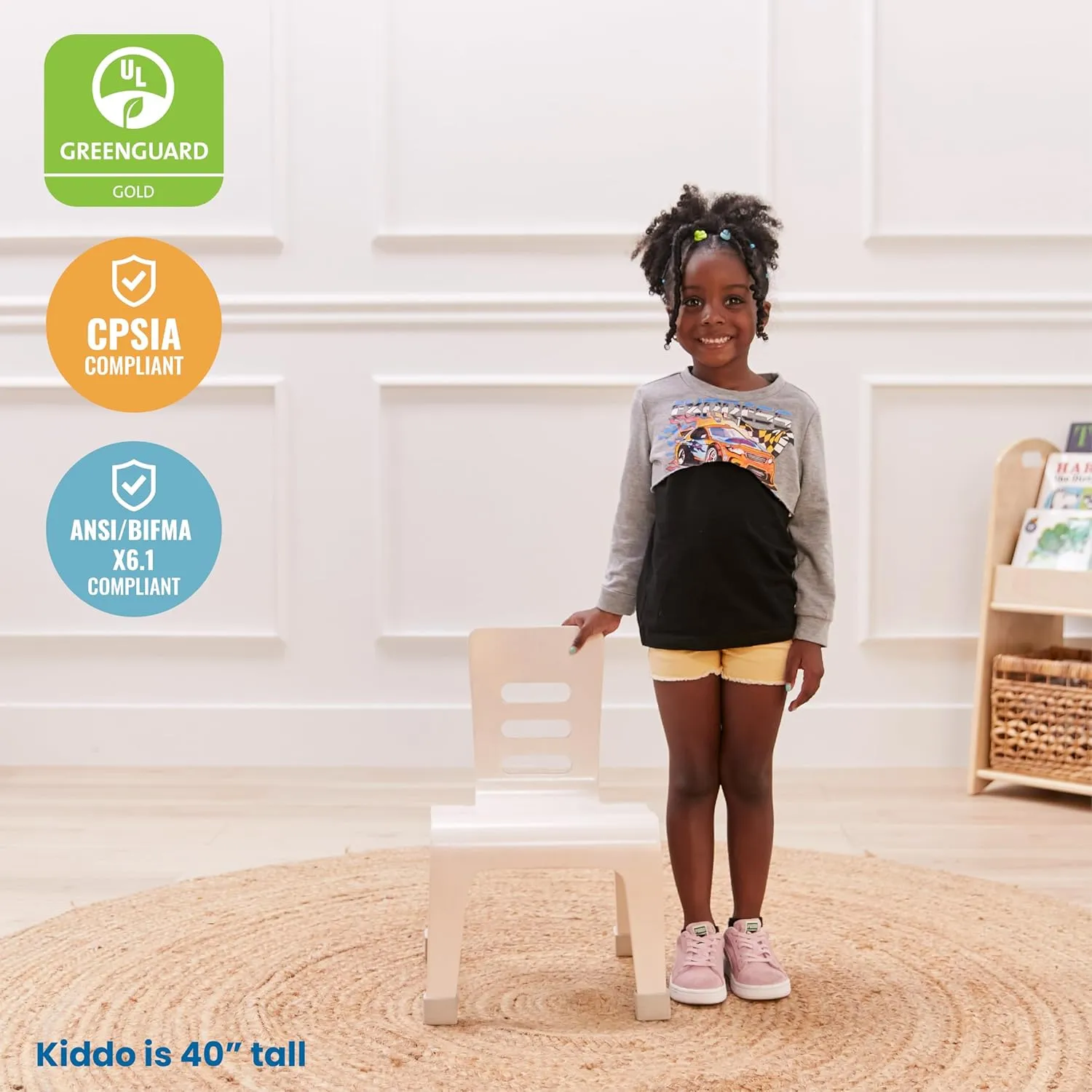 ECR4Kids Bentwood Chair, 10in Seat Height, Stackable Seats, White Wash, 2-Pack