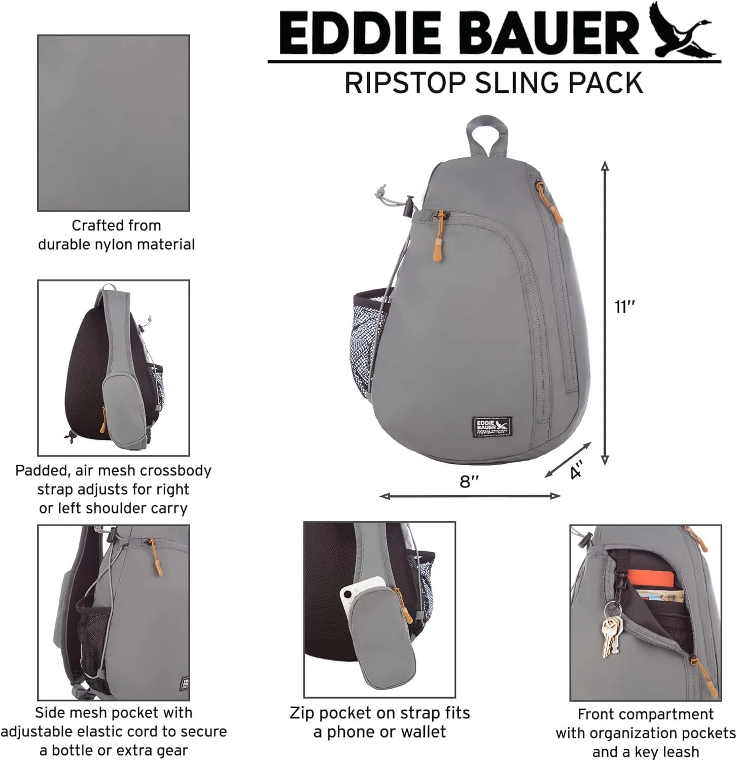 Eddie Bauer Sling Bag | Travel | Everyday Carry | Lightweight | Durable | Ripstop Nylon | 8L, Dark Evergreen, One Size