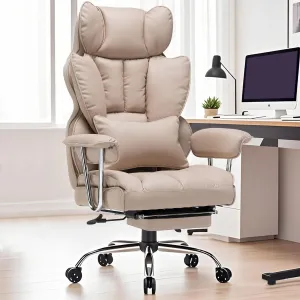 Efomao Big and Tall Office Chair 400lbs – PU Leather Executive Office Chair with Lumbar Support & Leg Rest, Heavy-Duty Computer Chair for Home Office, Dark Beige by boahaus