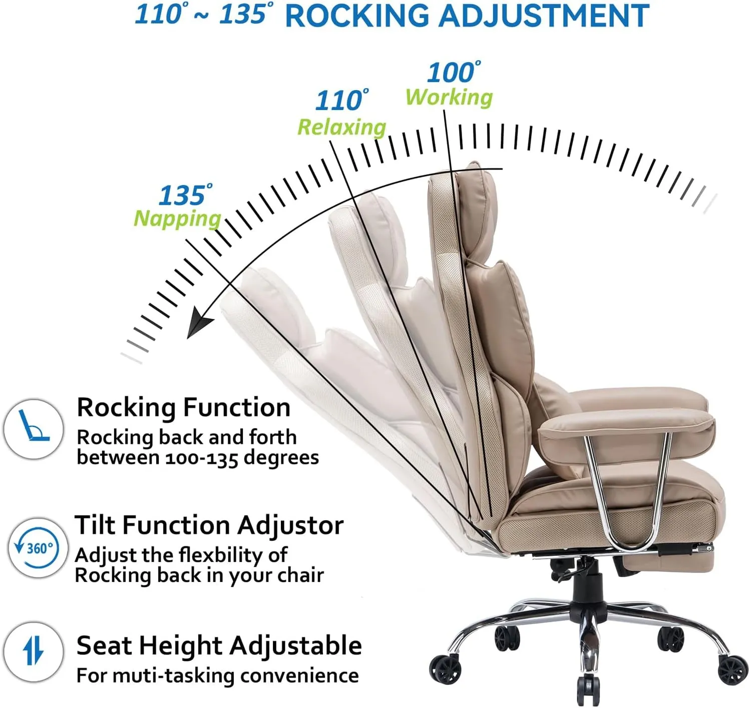 Efomao Big and Tall Office Chair 400lbs – PU Leather Executive Office Chair with Lumbar Support & Leg Rest, Heavy-Duty Computer Chair for Home Office, Dark Beige by boahaus