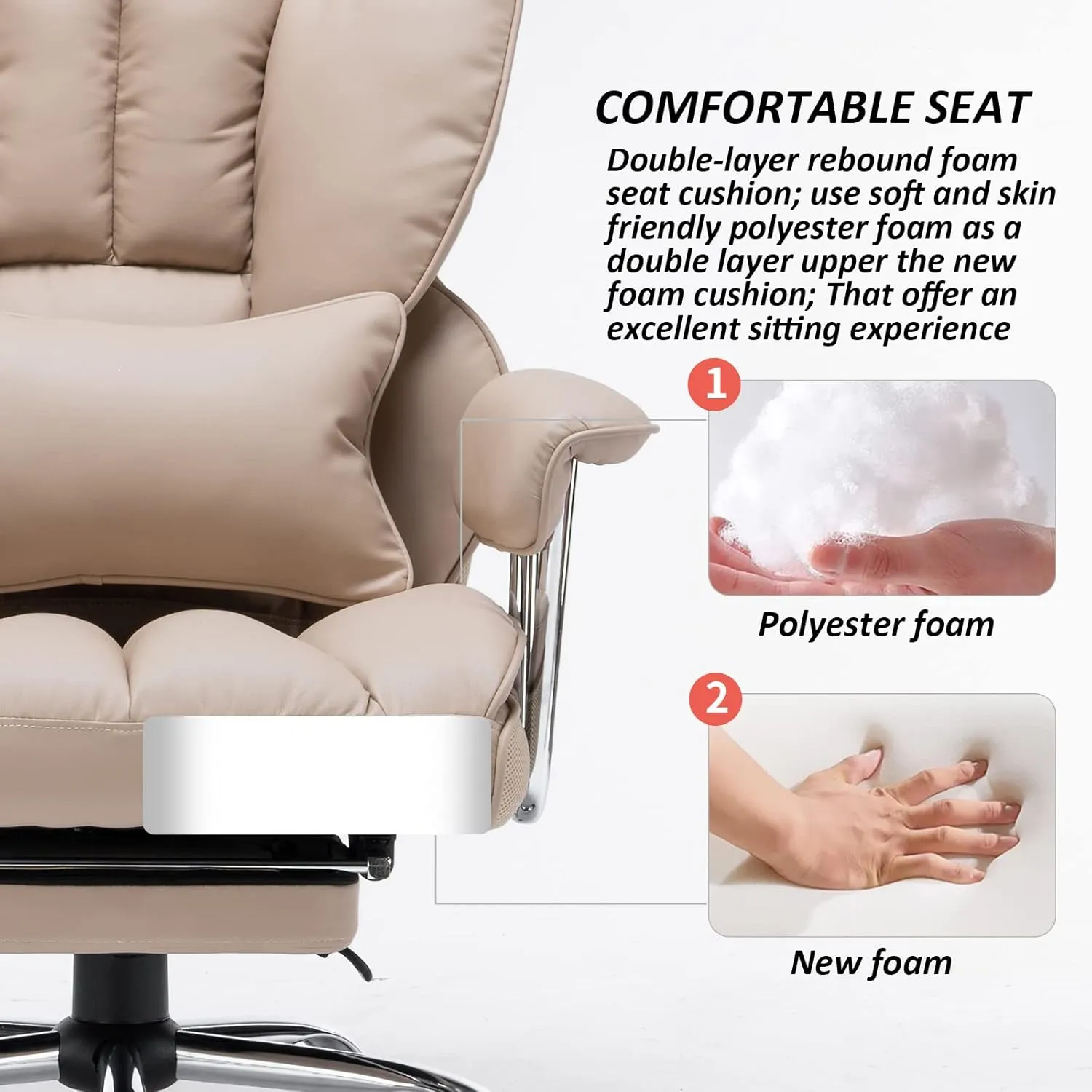 Efomao Big and Tall Office Chair 400lbs – PU Leather Executive Office Chair with Lumbar Support & Leg Rest, Heavy-Duty Computer Chair for Home Office, Dark Beige by boahaus