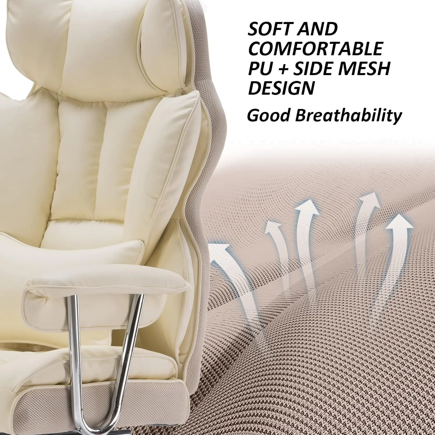 Efomao Desk Office Chair 400LBS, Big and Tall Office Chair, PU Leather Computer Chair, Executive Office Chair with Leg Rest and Lumbar Support, Beige Office Chair