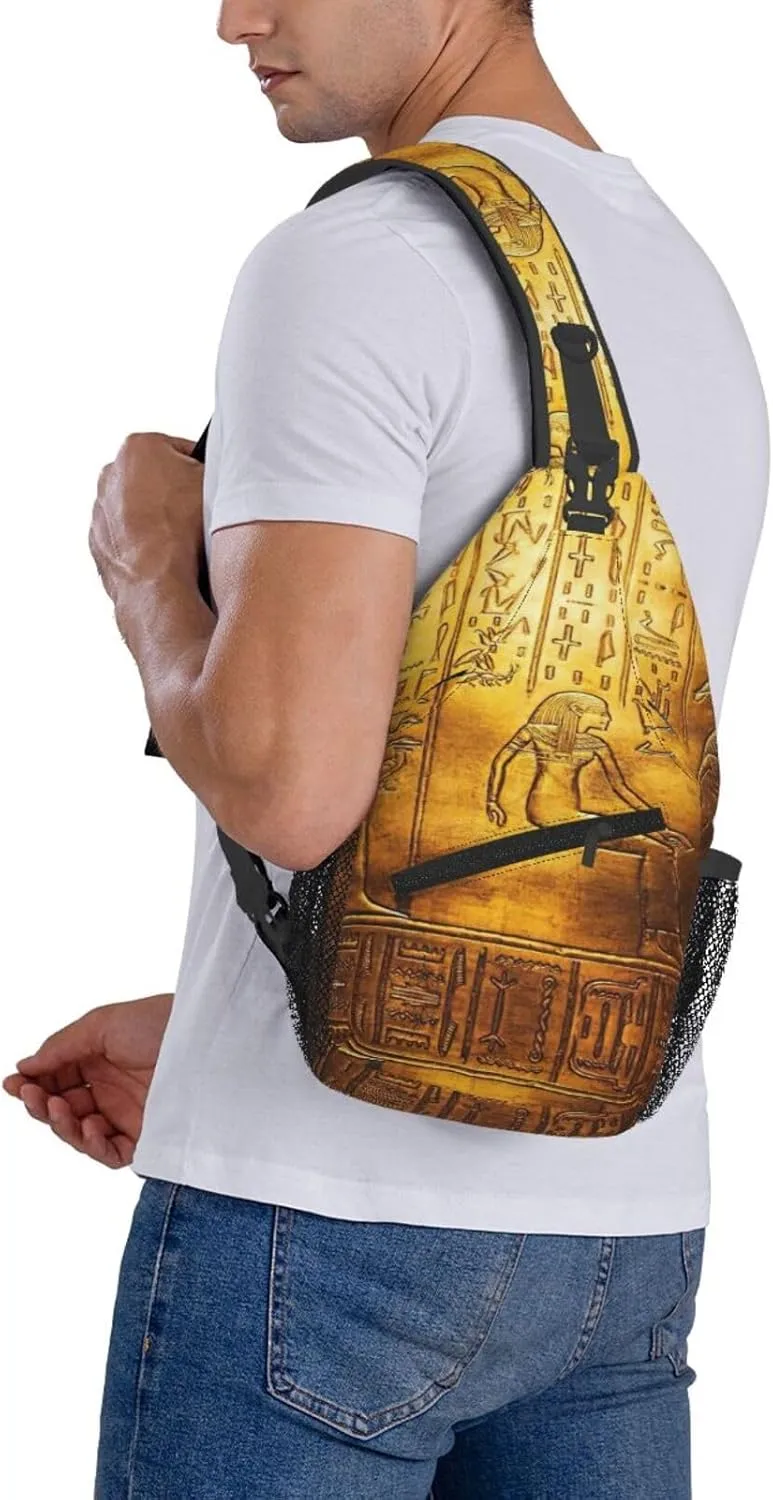 Egypt Hieroglyphics Print Lightweight Sling Small Shoulder Bag - Chic Cross Chest Bag With Adjustable Strap