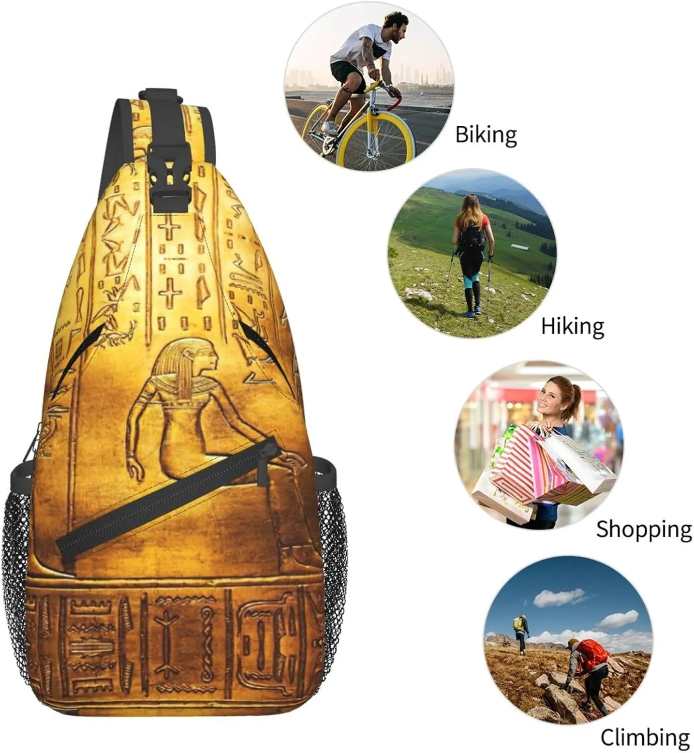 Egypt Hieroglyphics Print Lightweight Sling Small Shoulder Bag - Chic Cross Chest Bag With Adjustable Strap