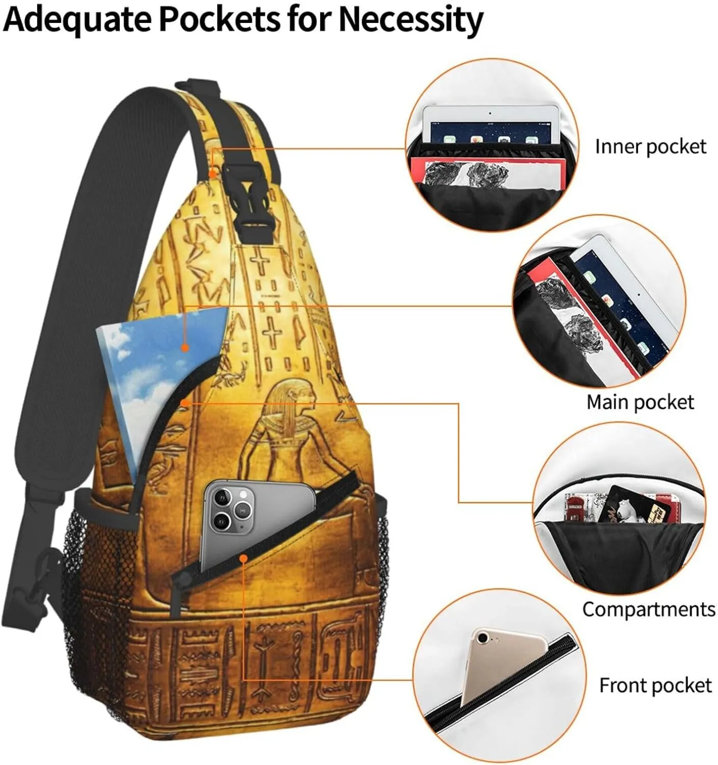 Egypt Hieroglyphics Print Lightweight Sling Small Shoulder Bag - Chic Cross Chest Bag With Adjustable Strap