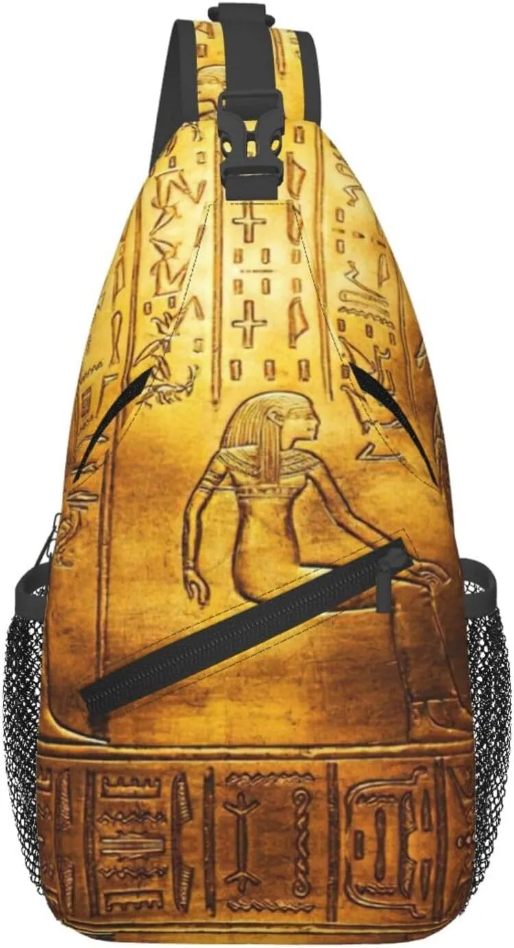 Egypt Hieroglyphics Print Lightweight Sling Small Shoulder Bag - Chic Cross Chest Bag With Adjustable Strap