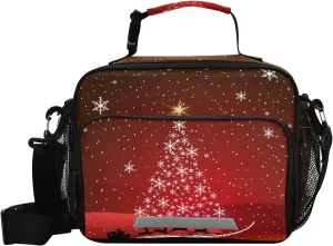 Eionryn Christmas Santa Clause Sleigh Lunch Bags Winter Snowflakes Xmas Tree Lunch Box Insulated Cooler Bag Reusable Tote Shoulder Bag for Outdoor Picnic Meal Office