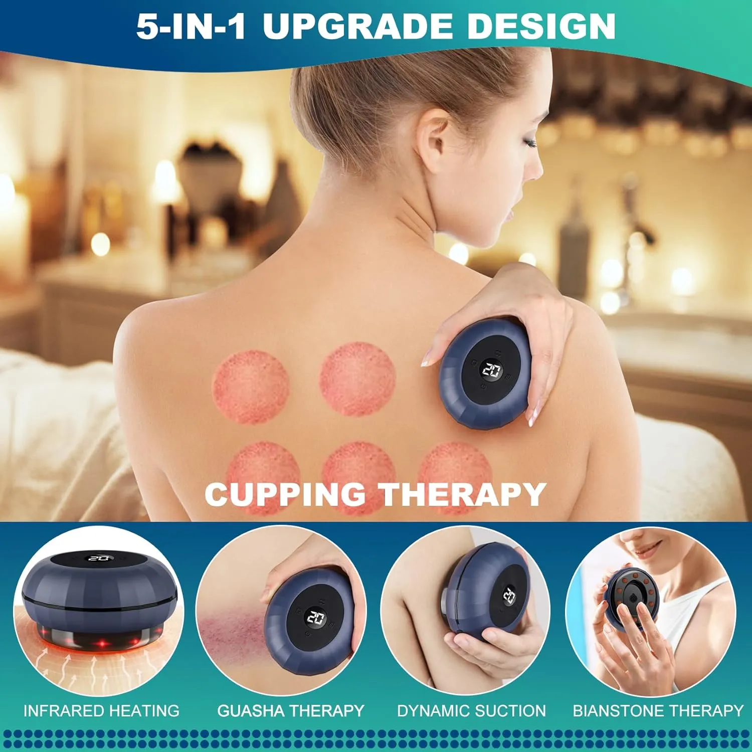 Electric Cupping Therapy Set, 5-in-1 Smart Cupping Kit for Massage Therapy Set with 12 Levels Temp & Suction, Cups Device for Pain Relief
