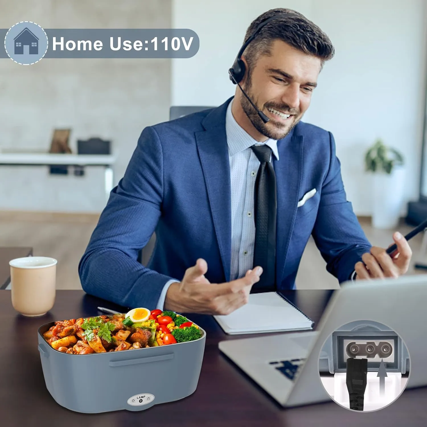 Electric Lunch Box for Adults, 80W/1.5L Heated Lunch Box for Men Work Car Truck, Portable Food Warmer Lunch Box Upgraded with Fork&Spoon and Insulated Carry Bag, 12V/24V/110V