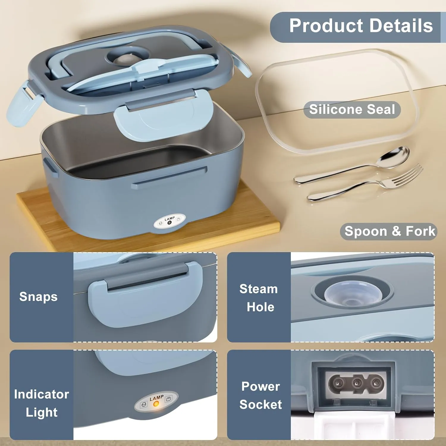 Electric Lunch Box for Adults, 80W/1.5L Heated Lunch Box for Men Work Car Truck, Portable Food Warmer Lunch Box Upgraded with Fork&Spoon and Insulated Carry Bag, 12V/24V/110V
