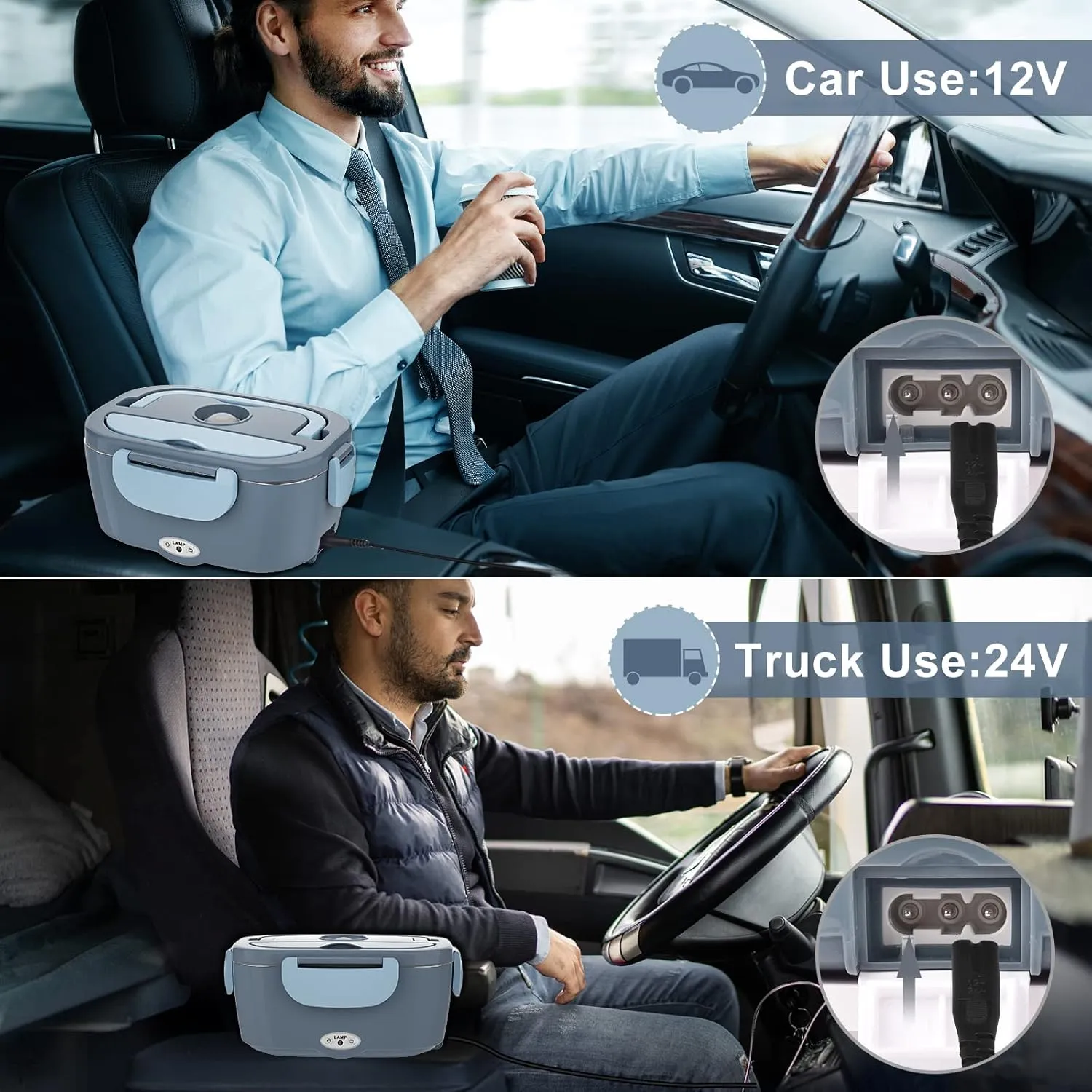 Electric Lunch Box for Adults, 80W/1.5L Heated Lunch Box for Men Work Car Truck, Portable Food Warmer Lunch Box Upgraded with Fork&Spoon and Insulated Carry Bag, 12V/24V/110V