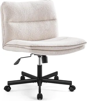 EMIAH Armless Office Desk Chair with Wheels Faux Fur Vanity Mid-Back Ergonomic Home Computer Comfortable Adjustable Swivel Furry Task Chair with Thickened Cushion