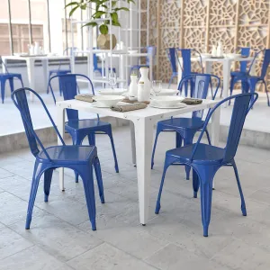 EMMA   OLIVER 4 Pack Blue Metal Stackable Indoor-Outdoor Chair - Restaurant & Bistro Chair