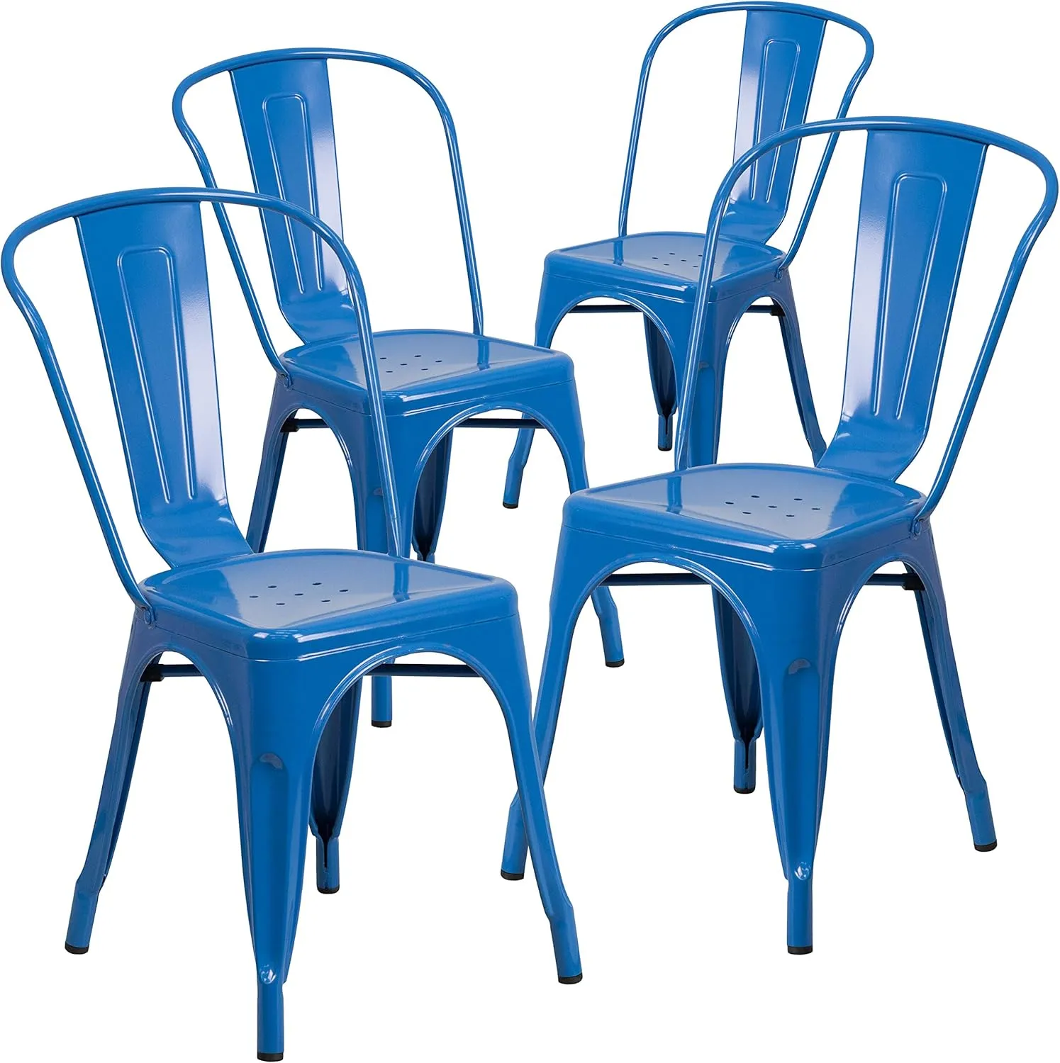 EMMA   OLIVER 4 Pack Blue Metal Stackable Indoor-Outdoor Chair - Restaurant & Bistro Chair