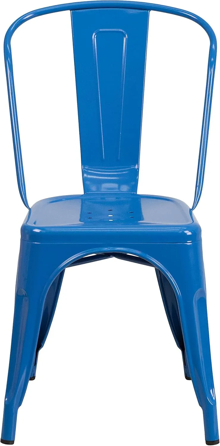 EMMA   OLIVER 4 Pack Blue Metal Stackable Indoor-Outdoor Chair - Restaurant & Bistro Chair