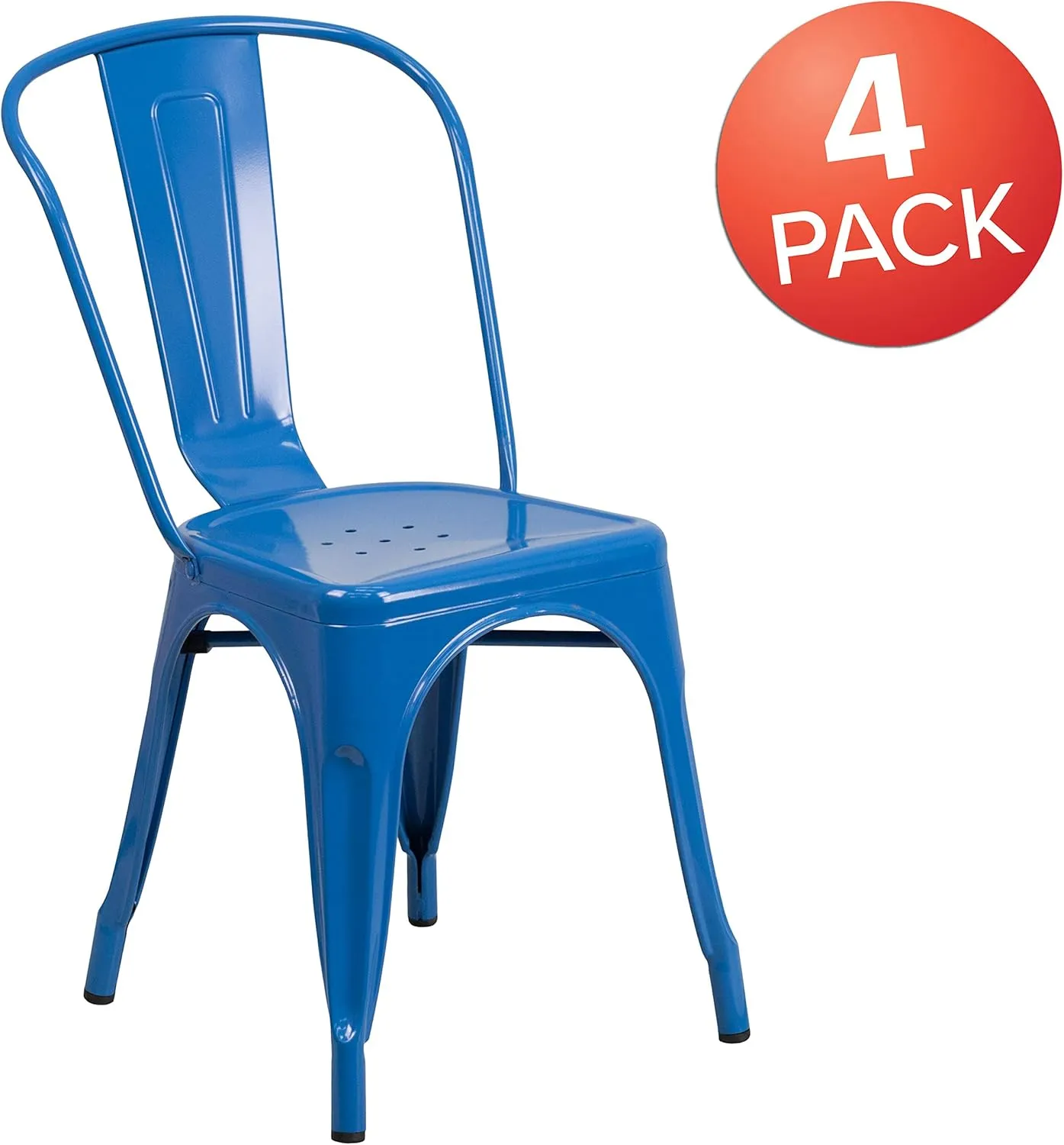 EMMA   OLIVER 4 Pack Blue Metal Stackable Indoor-Outdoor Chair - Restaurant & Bistro Chair