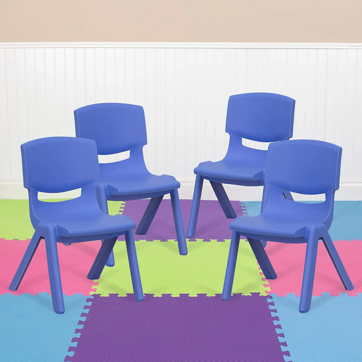 EMMA   OLIVER 4 Pack Blue Plastic Stackable School Chair with 10.5" H Seat, Preschool Chair