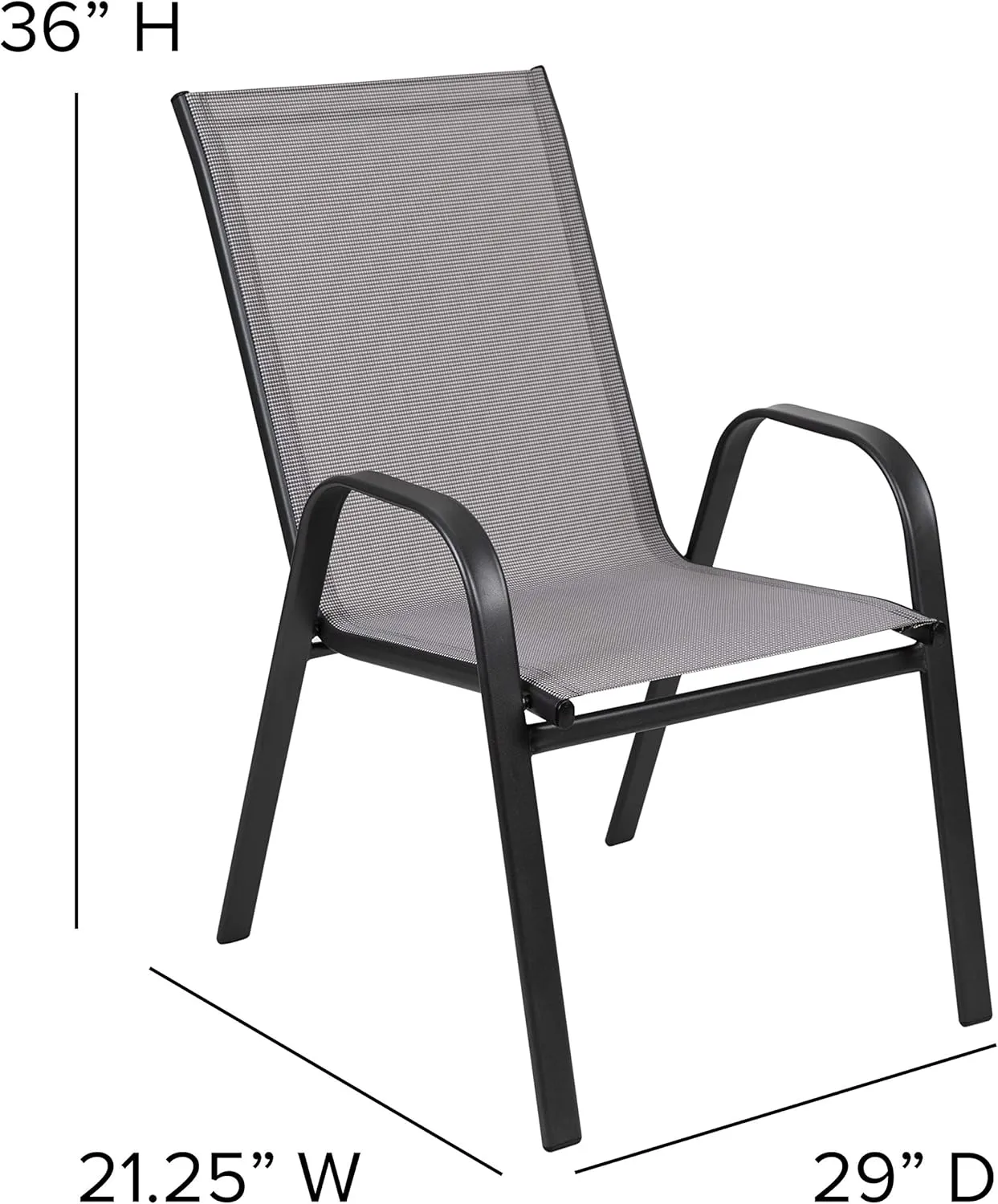EMMA   OLIVER 4 Pack Gray Outdoor Stack Chair with Flex Comfort Material - Patio Stack Chair