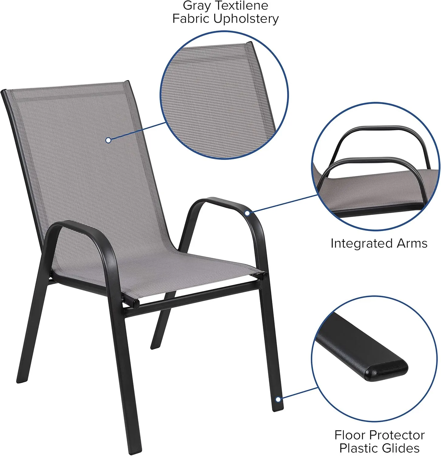 EMMA   OLIVER 4 Pack Gray Outdoor Stack Chair with Flex Comfort Material - Patio Stack Chair