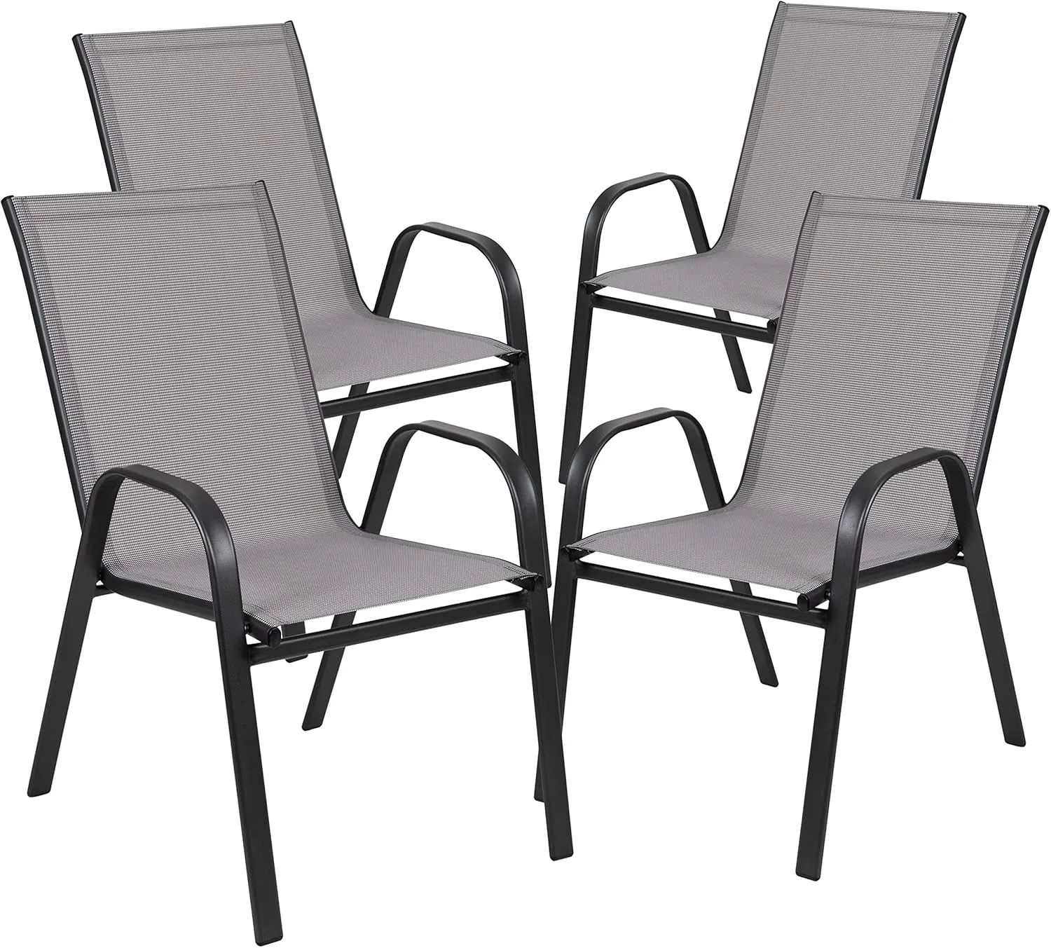 EMMA   OLIVER 4 Pack Gray Outdoor Stack Chair with Flex Comfort Material - Patio Stack Chair