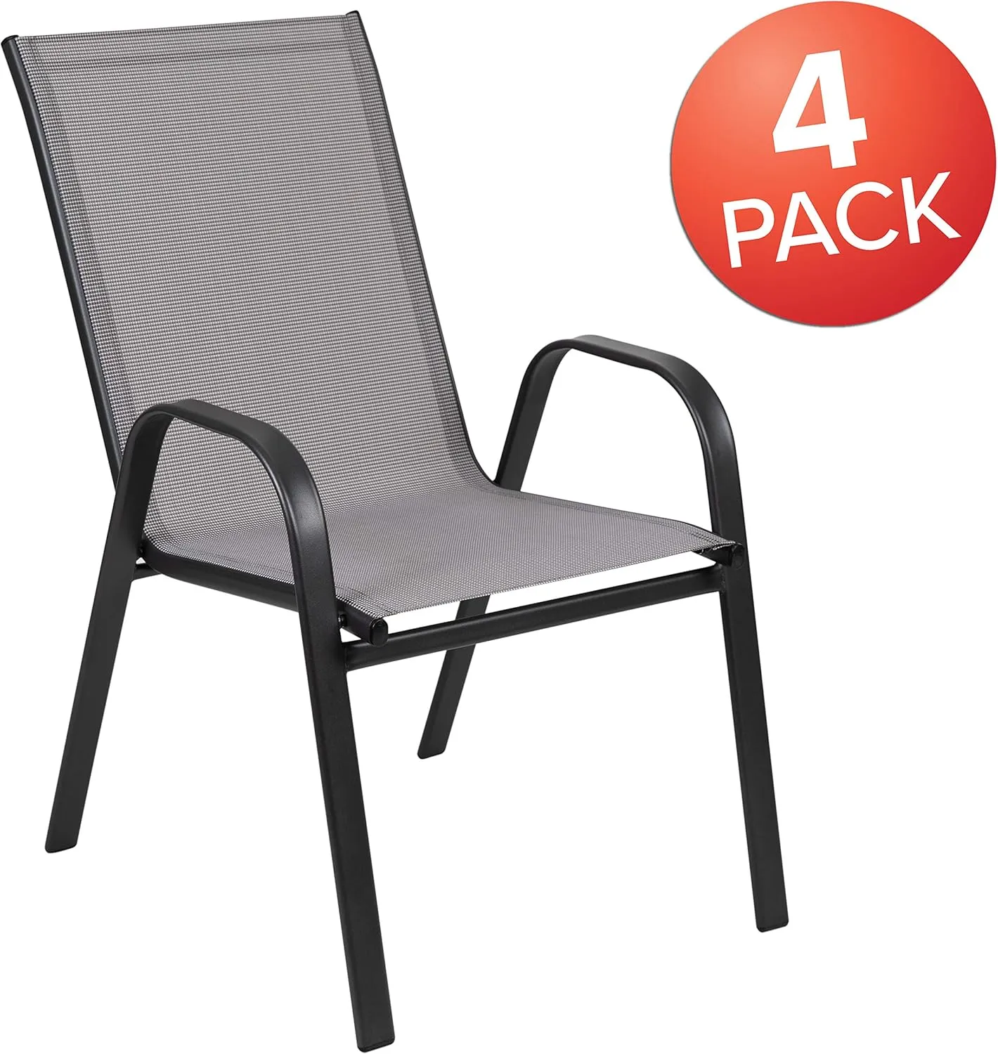 EMMA   OLIVER 4 Pack Gray Outdoor Stack Chair with Flex Comfort Material - Patio Stack Chair