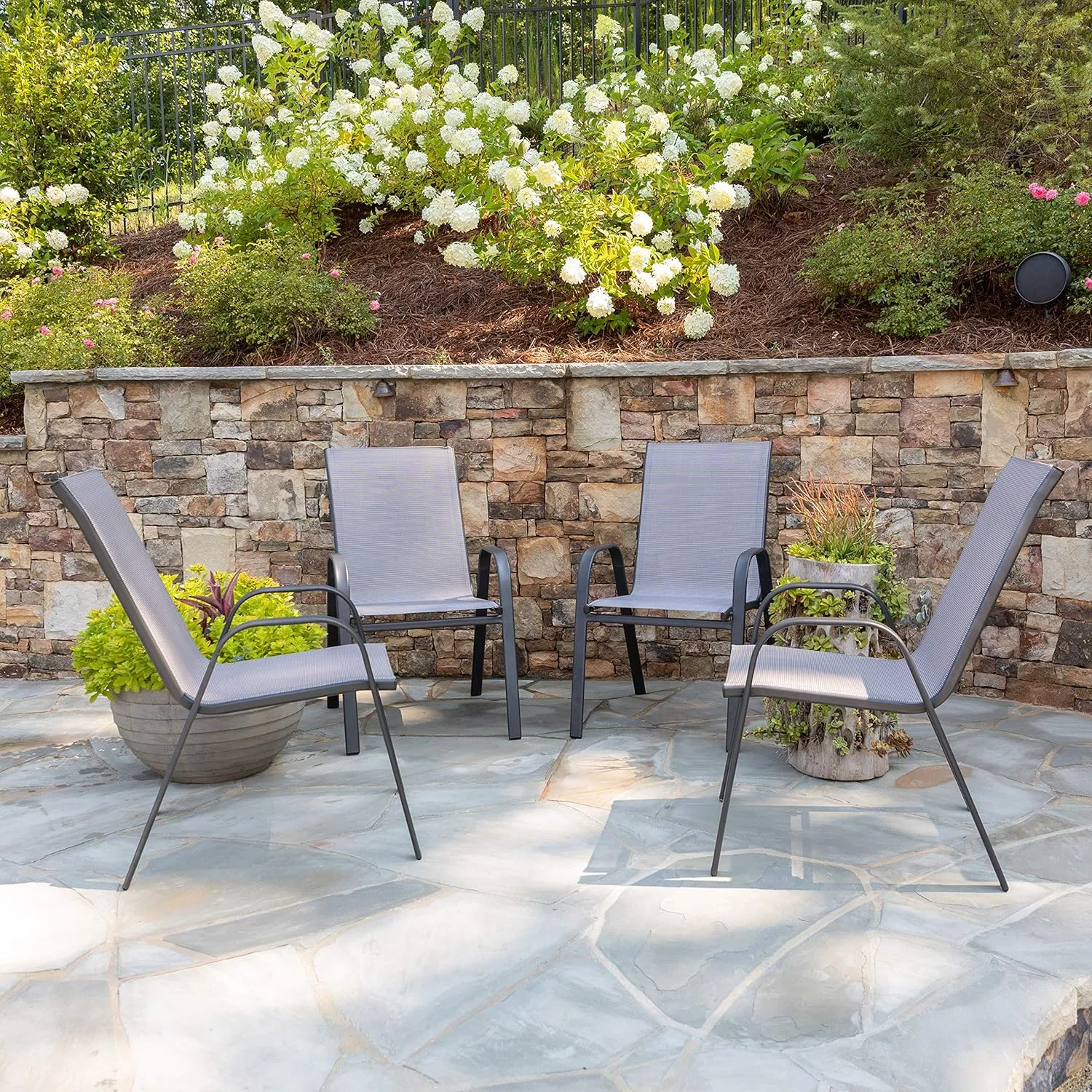 EMMA   OLIVER 4 Pack Gray Outdoor Stack Chair with Flex Comfort Material - Patio Stack Chair